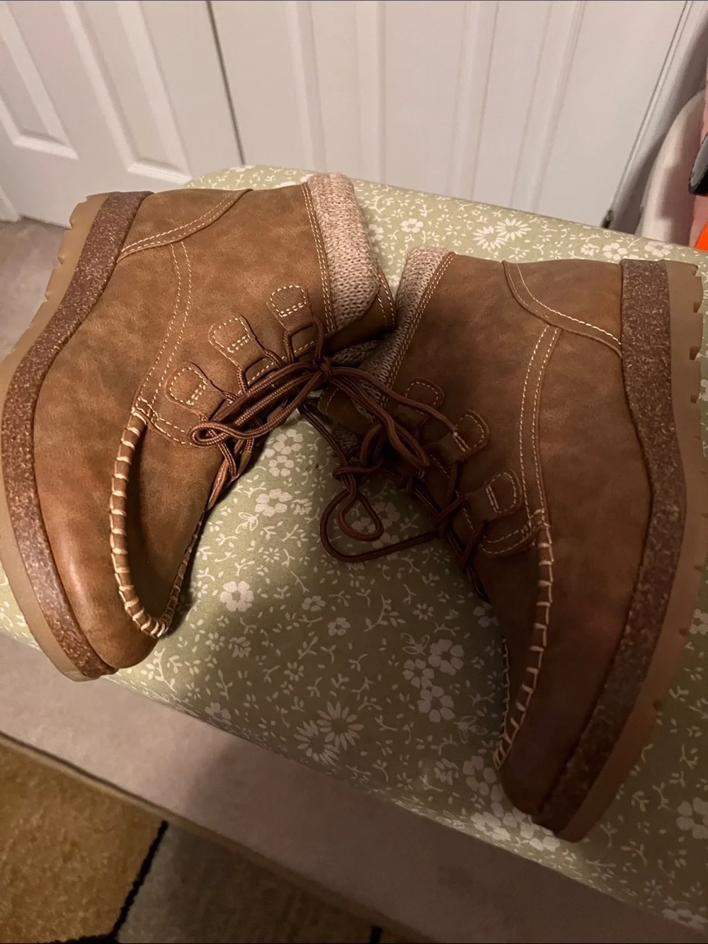 Cozy Brown Lace-Up Ankle Booties with Knit Collar